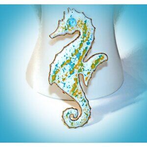 Large Enameled Seahorse Brooch